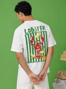 FROVYX American Retro Lobster Print Men's Short Sleeve T-Shirt, Unlock Summer Dopamine, Suitable For Youth Pursuing Fun And Personalized, And Summer Street Casual Fashion Photography And Check-In - White - View 3