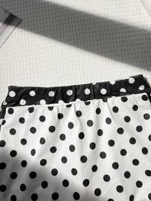 SHEIN 青少年女孩復古可愛波點裙附內建短褲，迷你裙2件套，度假風白色波點白色秋季 - 黑與白 - 查看 5