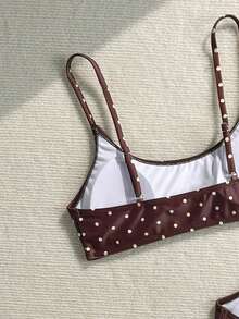 Swim Mod Top de bikini de 2 piezas con tirantes finos y estampado aleatorio para mujer, primavera/verano - Multicolor - Ver 5