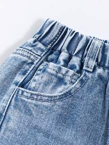 Genkimix Kids Young Boys Casual Sports Cargo Style Denim Jeans 1pc Medium Blue Washed Denim Double Side Large Pockets Elastic Waist Straight Leg Tapered Loose - Light Wash - View 5