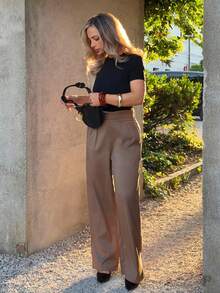Jeta Ari Pleated High Waist Elegant Commuter Wide Leg Pants In Fall/Winter - Rust Brown - View 6