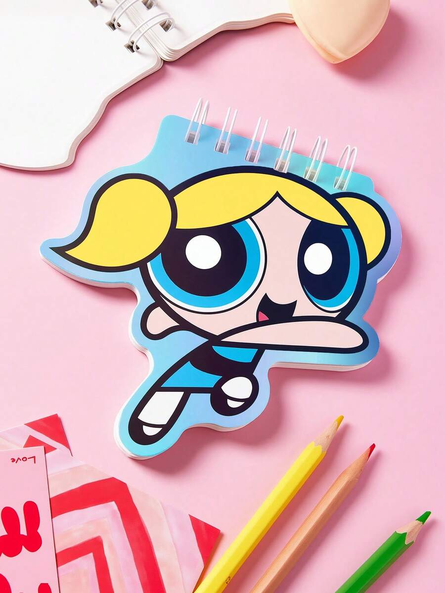 THE POWERPUFF GIRLS X SHEIN 60 Pages Cartoon Character Diary Handbook Pocket Book, Easy To Carry - C-Blue - View 1
