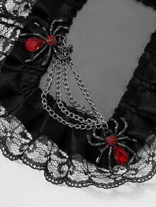 ROMWE Goth 1個Y2K哥德風黑紅配色手工串珠水晶水鑽蜘蛛愛心十字卡片不鏽鋼十字架鑰匙圈包包吊飾，女款 - 黑紅色-15 - 查看 7