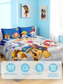 SHEIN | PAW Patrol 三件套印花被套，采用磨毛面料，柔软保暖，灰色条纹被套。提供多种尺寸，适合单人床/双人床/加大双人床/特大双人床。 - 灰色 - 查看 8
