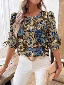 EMERY ROSE Women's Casual Commute Printed Lantern Sleeve Blouse - Multicolor - View 4