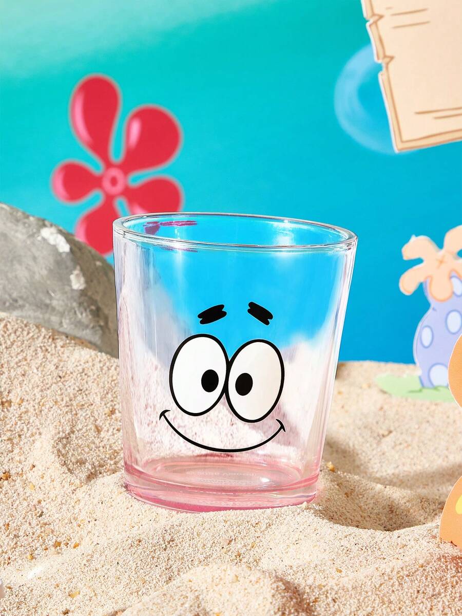 SpongeBob SquarePants | SHEIN 卡通角色印花蘇打石灰玻璃杯 11.50oz/340ml 單入裝 飲用水杯,可愛臉部設計玻璃杯,適用於水、果汁與飲品 - 無色 - 查看 1