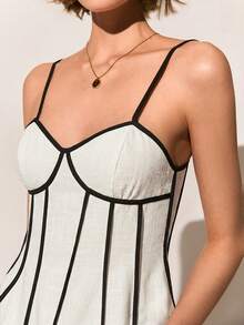 Poéselle 100% Pure Slub Cotton Color Trim Cami Tank Women, Summer Fashion Sleeveless Vest, Fall Winter Inner Layering Top For Back To School - White - View 4