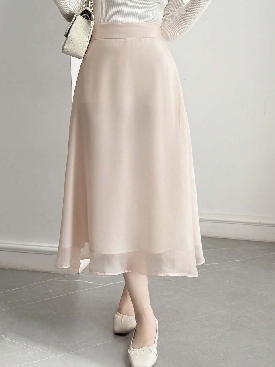 Solid Color Mesh Tulle Umbrella Skirt Long Elegant Formal Spring Autumn Women's Skirt