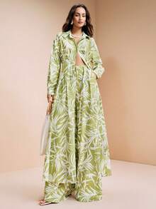 Breezaya Women's Woven Casual Hawaiian Cute Floral Wide Leg Pants Vacation Beach Green And White Autumn - Multicolor - View 7