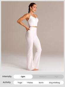 GLOWMODE FeatherFit™ Breathable Lightweight Ruched Front Princess Seams Adjustable Halter Crop Tank Summer Yoga Pilates Gym - White - View 8