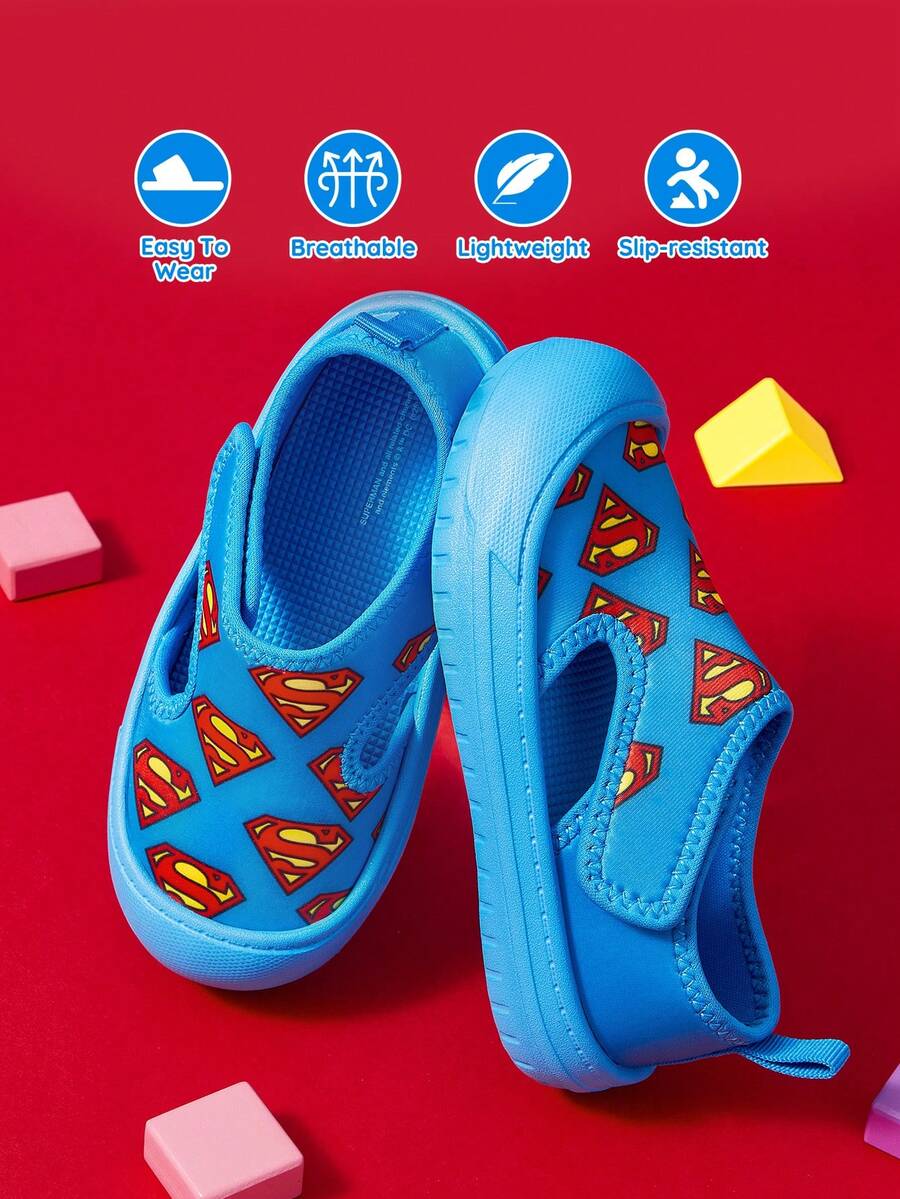 SUPERMAN X SHEIN 一雙兒童包頭涼鞋,防撞趾頭設計,防滑耐磨透氣沙灘涼鞋 - 藍色 - 查看 1
