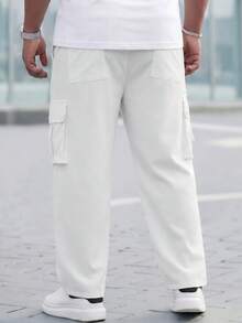 Manfinity Homme 大码男士纯色直筒休闲工装裤，百搭，秋季 - 白色 - 查看 2