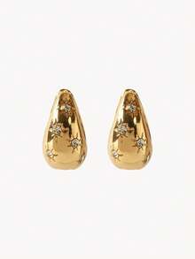 Opalesca 1pair Fashion Rhinestone Decor Earrings For Women For Daily Decoration Dating Gift - Gold - View 5