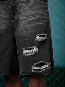 EVRINFINITE Men's Casual Washed Ripped Loose Fit Distressed Gray Denim Shorts For Husband, Boyfriend Gifts Work Going Out Urban Vacation  Jorts Men - Dark Grey - View 6