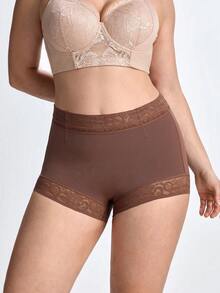 Slumbrini 1pc Plus Size Women Slimming Shaping Leggings, With Anti-Slip Silicone Strips, Tummy Control Butt Lifting Pants, Suitable For Daily Wear - Coffee Brown - View 1