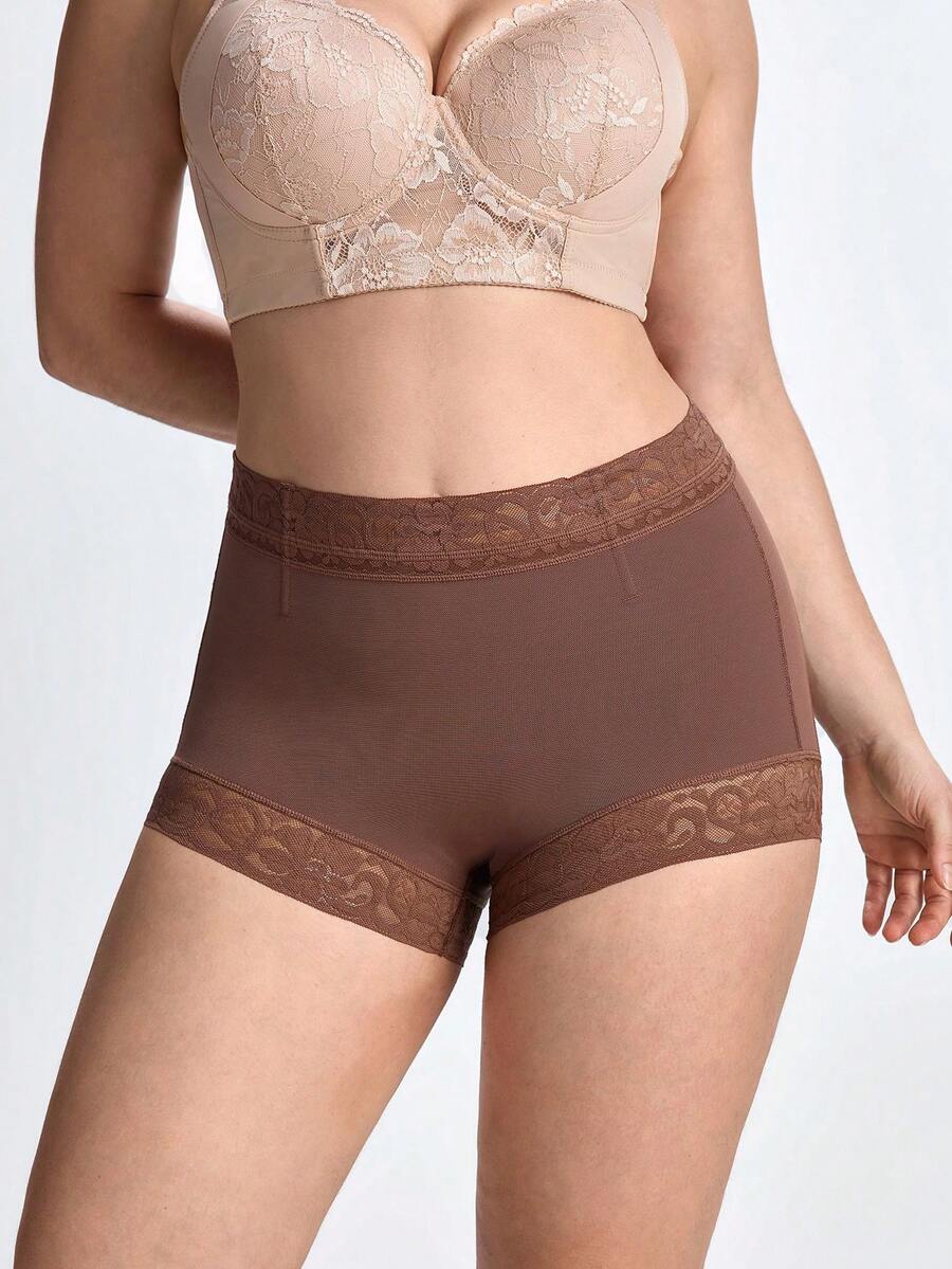 Slumbrini 1pc Plus Size Women Slimming Shaping Leggings, With Anti-Slip Silicone Strips, Tummy Control Butt Lifting Pants, Suitable For Daily Wear - Coffee Brown - View 1
