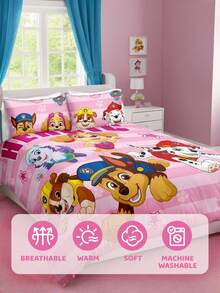 SHEIN | PAW Patrol 3件套汪汪队立大功印花被套，采用磨毛面料，柔软保暖，粉色条纹被套。提供多种尺寸，适合单人床/双人床/加大双人床/特大双人床。 - 藕粉色 - 查看 9