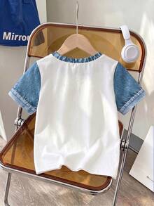SHEIN Baby Boy Crew Neck Applique Casual Versatile Daily Short Sleeve Top - Multicolor - View 2