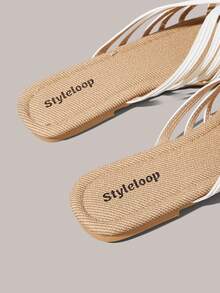 Styleloop 春夏新款白色鏤空編織麻底穆勒涼鞋 女款透氣厚底舒適平底女鞋沙灘度假鞋 - 白色 - 查看 4