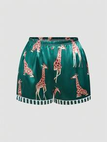 Chillnights Conjunto de pijama de talla grande con estampado de rayas de leopardo, cuello de solapa y botones, de satén, estilo casual juvenil - Multicolor - Ver 3