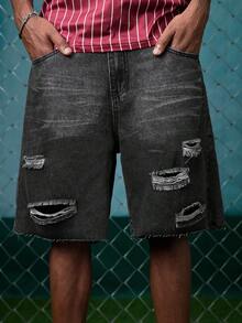 EVRINFINITE Men's Casual Washed Ripped Loose Fit Distressed Gray Denim Shorts For Husband, Boyfriend Gifts Work Going Out Urban Vacation  Jorts Men - Dark Grey - View 7