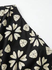 SHEIN Clasi CURVE 大尺碼女款梭織印花優雅波希米亞風夏季度假郵輪洋裝，黑色 - 黑色 - 查看 3