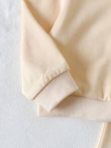 SHEIN 2件/套女嬰秋冬衛衣套裝 蝴蝶結刺繡衛衣套裝 春秋 2件/套立領半拉鍊長袖衛衣 - 米色 - 查看 5
