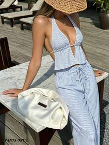 Swim Vcay 2026 New Cross-Border Model, 1 Piece, Blue And White Striped Elegant Vacation-Style Women's Swim Pants - Blue and White - View 6