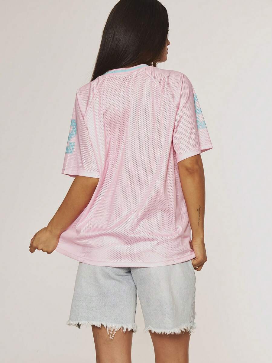 MUSERA Pink Graphic Printed Sports Jersey Summer Festival Vintage Party Vacation - Multicolor - View 1