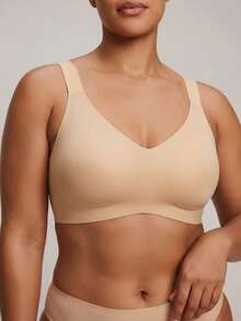 Barelissa Plus Size Women's Seamless Soft Cup Bra With Removable Pads, Wire-Free Lightly Padded Lift Supportive Bra - Champagne - View 5