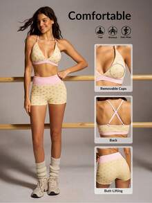 VARSIVA Conjunto deportivo de top corto de cuello halter y shorts con estampado de lunares para mujer - Multicolor - Ver 2