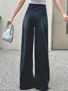 DAZY Women's Front Button Pocket Casual Wide Leg Jeans Pants Low Rise Jeans - Dark Wash - View 4
