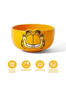 GARFIELD | SHEIN 1个直径4.8英寸/12.2厘米的可爱卡通人物图案谷物碗，15.22盎司/450毫升深汤碗，陶瓷甜点碗，适用于沙拉、意大利面、燕麦片、拉面，可用于微波炉和洗碗机，猫咪图案。 - 橘色 - 查看 3