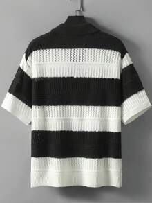 Manfinity LEGND Top de punto de manga corta con bloques de color y patchwork para hombre - Blanco y Negro - Ver 2