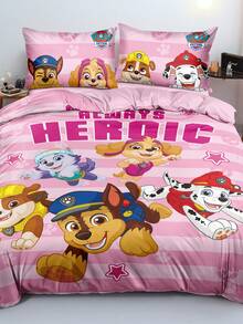SHEIN | PAW Patrol 3件套汪汪队立大功印花被套，采用磨毛面料，柔软保暖，粉色条纹被套。提供多种尺寸，适合单人床/双人床/加大双人床/特大双人床。 - 藕粉色 - 查看 2