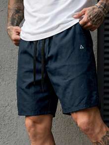 Manfinity CasualCool Men's Geometric Print Drawstring Waist Pocket Shorts - Navy Blue - View 5