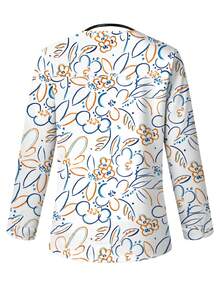 PopScrub Floral Line Texture Print White Scrub Jacket, Spring/Summer Fashion Cardigan With Ear Loop Design Women's Nurse Uniform Top, Uniform Jacket, Suitable For Hospital And Various Clinic Workwear - Multicolor - View 2