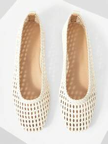 Mnmlis 2026 New Summer Apricot Woven Retro Beach Casual Party Flat Shoes - Apricot - View 1