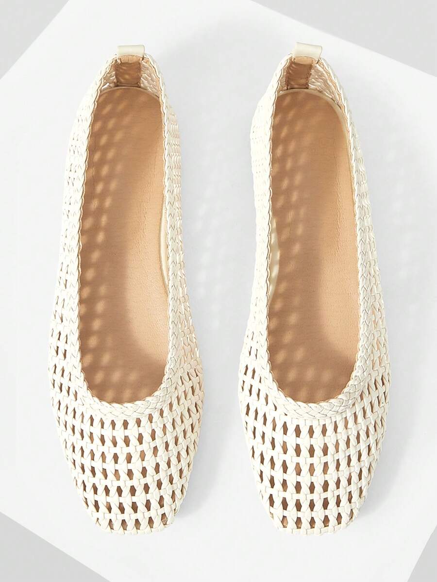 Mnmlis 2026 New Summer Apricot Woven Retro Beach Casual Party Flat Shoes - Apricot - View 1