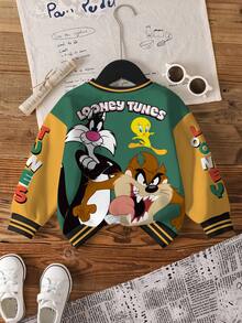 LOONEY TUNES X SHEIN 男嬰拼接撞色卡通印花運動衫 - 白色 - 查看 2