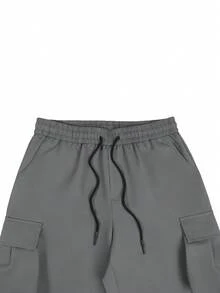 Manfinity Homme 男士深灰色多口袋休閒寬鬆百搭工裝百慕大短褲 - 深灰色 - 查看 5
