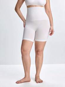 Slumbrini Plus Size High Waist Shaping Shorts, Seamless Tummy Control - White - View 3