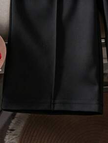 SHEIN 女嬰長袖 2 件套街頭風美學休閒戶外春季半拉鍊領刺繡短版運動衫寬腿褲套裝，校園風 - 黑色 - 查看 8