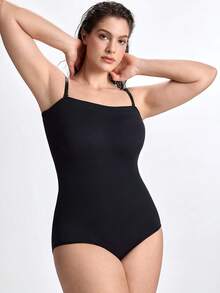 Slumbrini 1pc Plus Size Women's Black Seamless Shapewear, With Waist Cincher, Tummy Control, Butt Lifting Function, Flattens Stomach, Slims Figure, Waist Shaping - Black - View 6