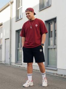 Manfinity EZcore Plus Size Men Letter Print T-Shirt And Shorts Set - Multicolor - View 1