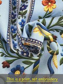 Selamara Women's V-Neck Floral Embroidered Pattern Casual Versatile Daily Wear Top - Blue - View 4