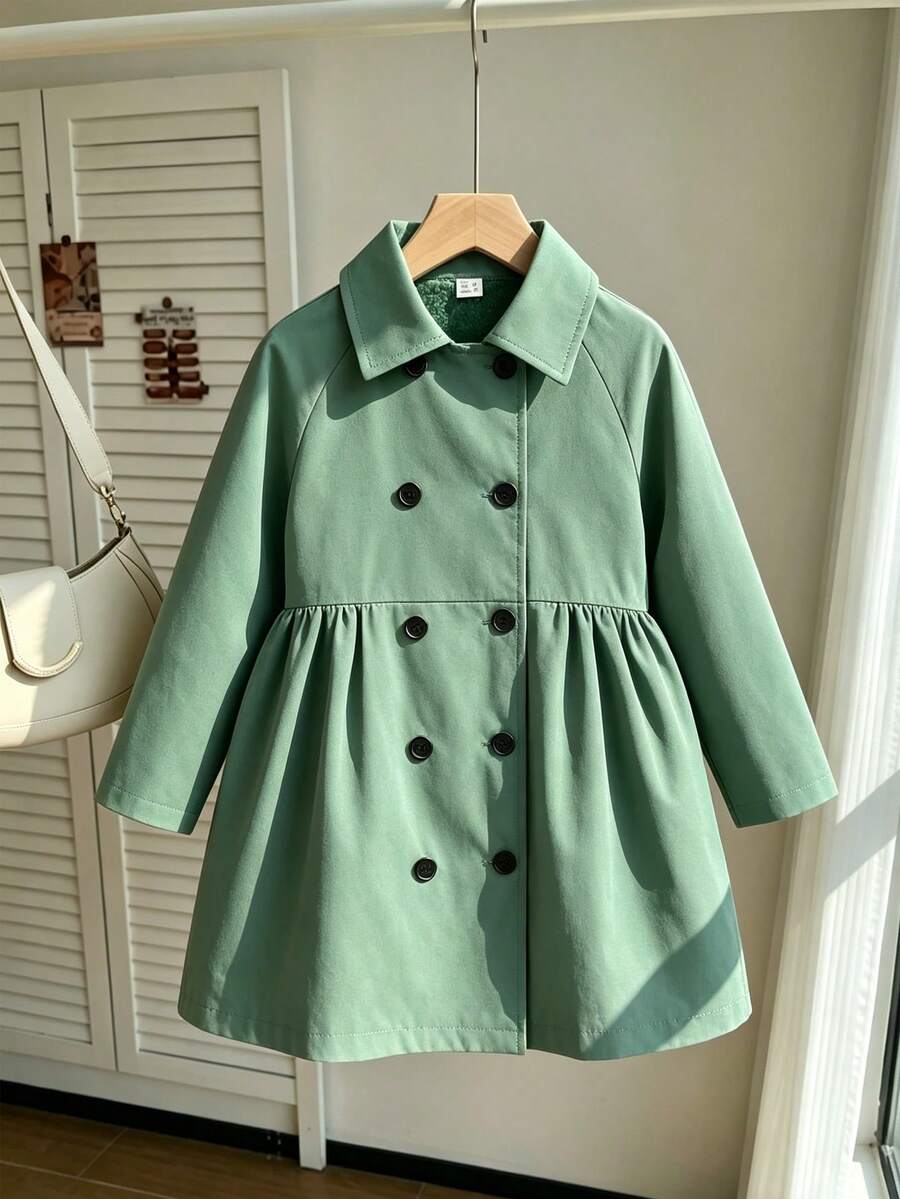 SHEIN 少女秋冬休閒純色保暖內裡夾克 - 橄欖綠 - 查看 1