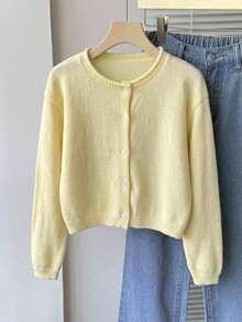 SHEIN Tween Girl Yellow Lightweight Cardigan Suitable For Pairing With Spaghetti Strap Dresses - Yellow - View 11