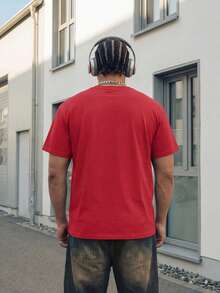 Manfinity EZcore Men Plus Size Solid Color Round Neck Short Sleeve Casual T-Shirt - Red - View 2