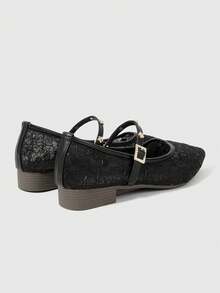 ROMWE Goth Pointed Mesh Yarn Breathable Mesh Surface Low Vamp Versatile Comfortable Fairy Black Flat Autumn Shoes - Black - View 6